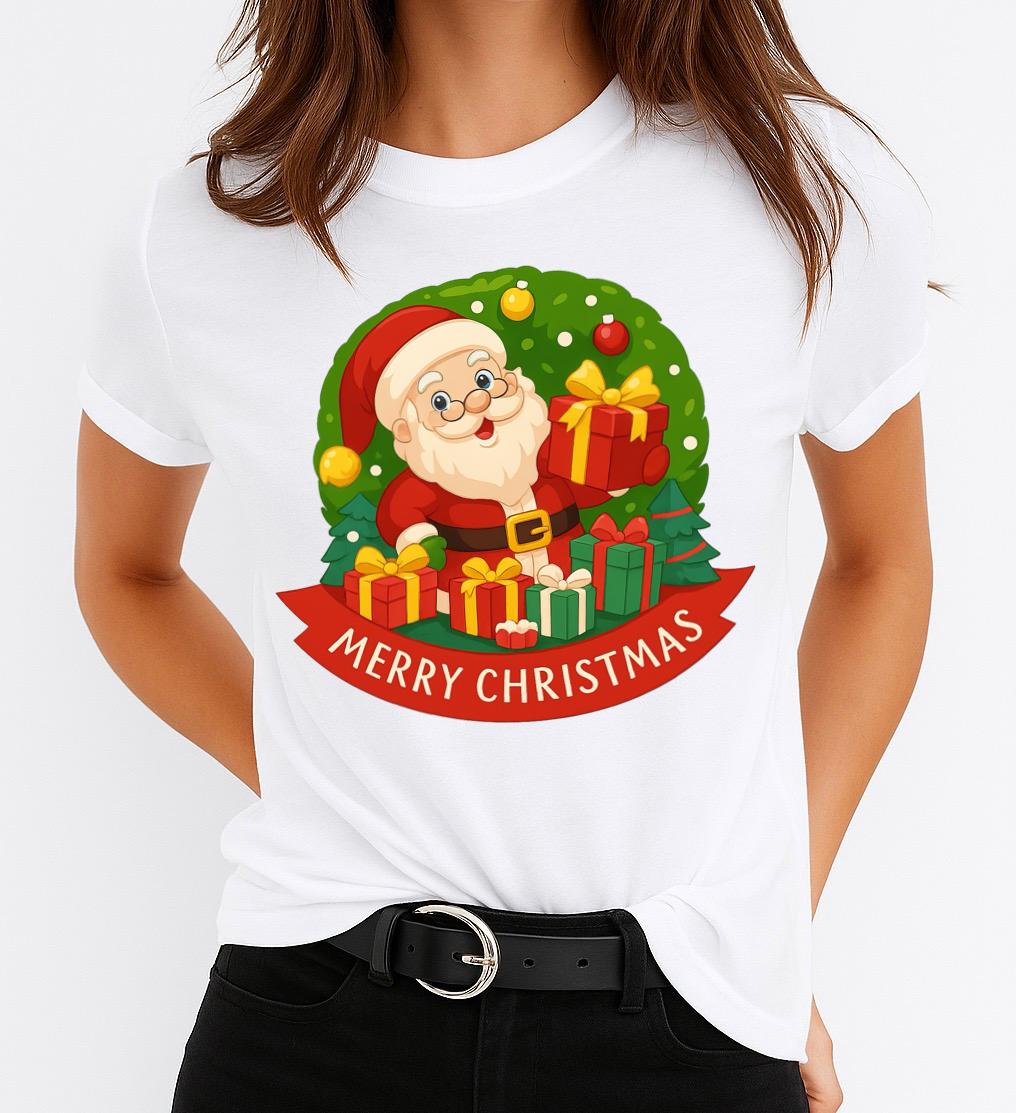 Tricou din bumbac 100% Cute Santa - MonCherie