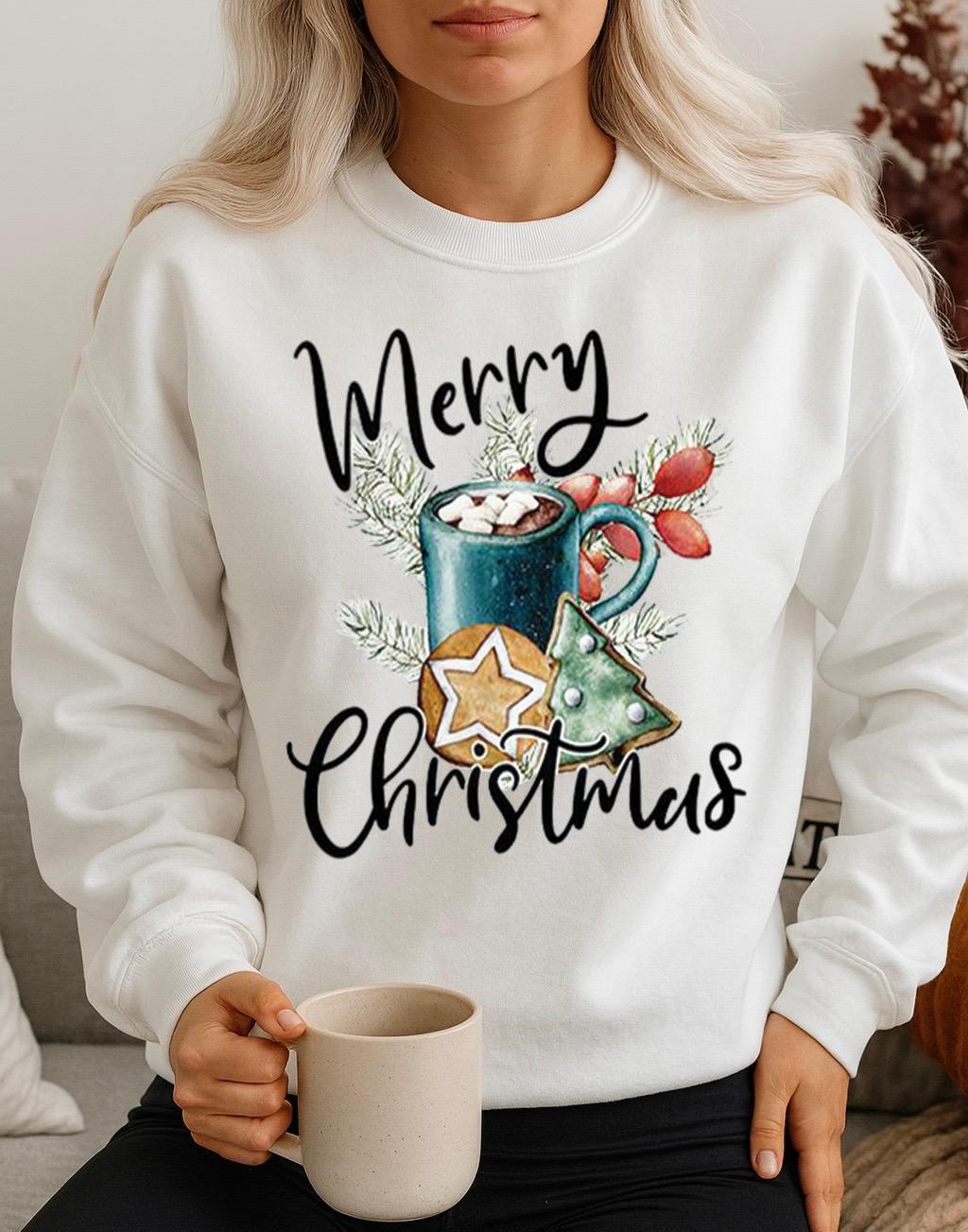 Bluza alba din bumbac 100% Merry Christmas 2