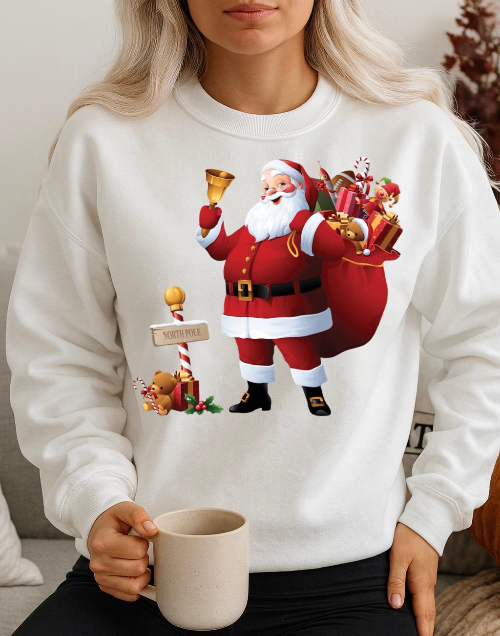 Bluza alba din bumbac 100% Mos Craciun Cu Cadouri