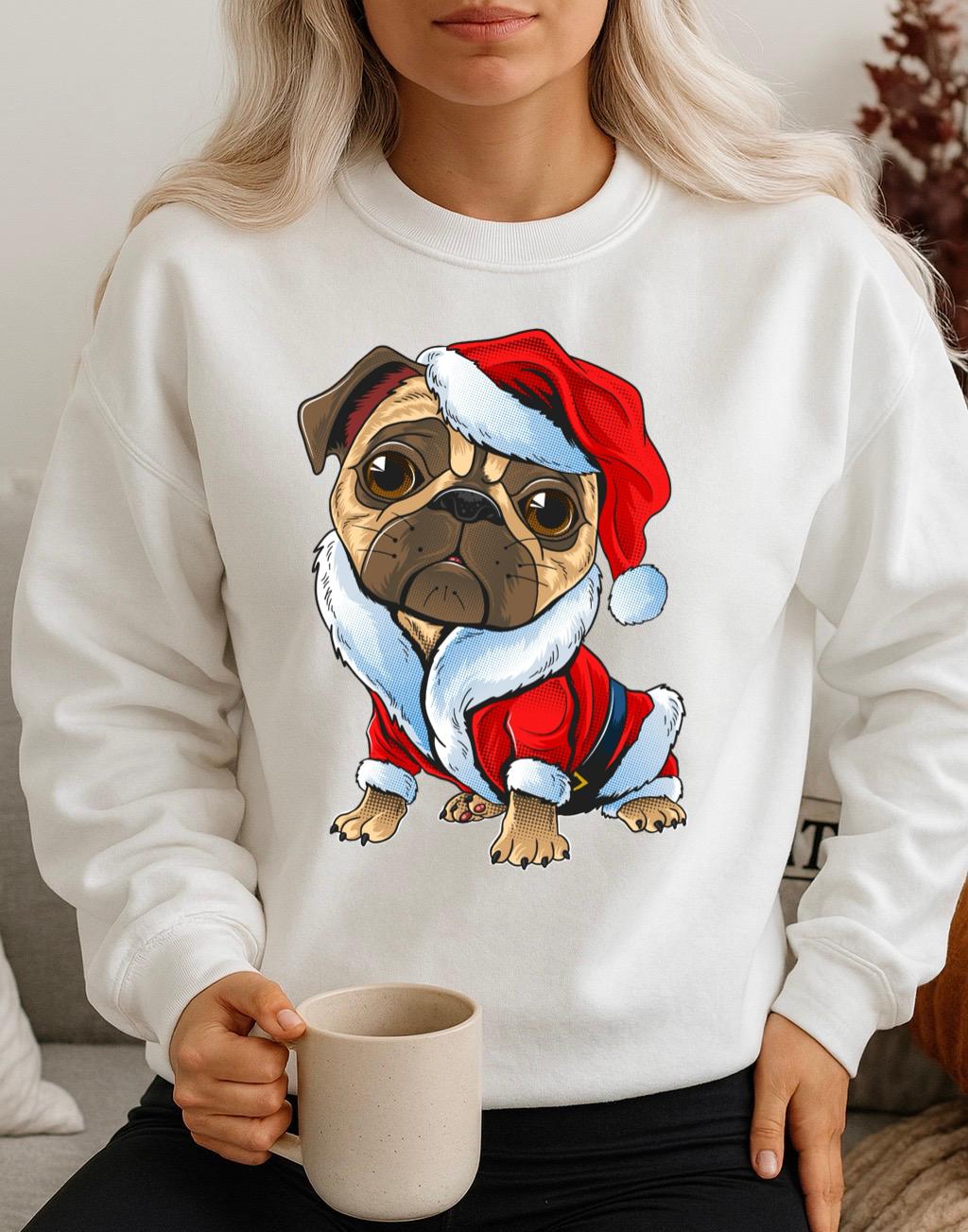 Bluza alba din bumbac 100% Dog christmas