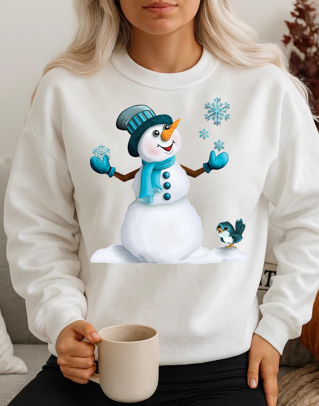 Bluza alba din bumbac 100% Om de zapada