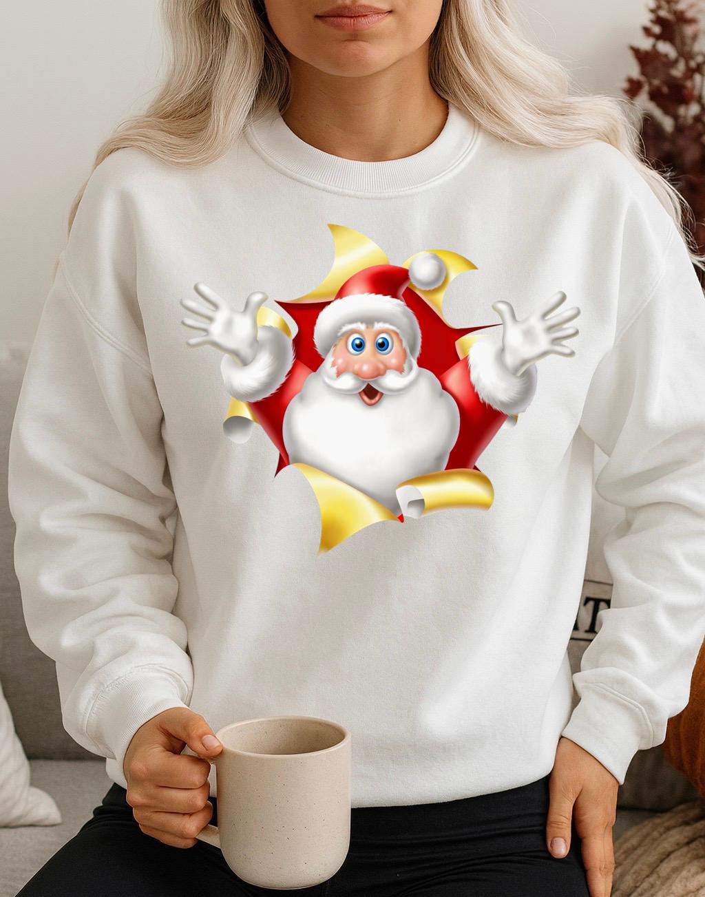 Bluza alba din bumbac 100% Mos craciun