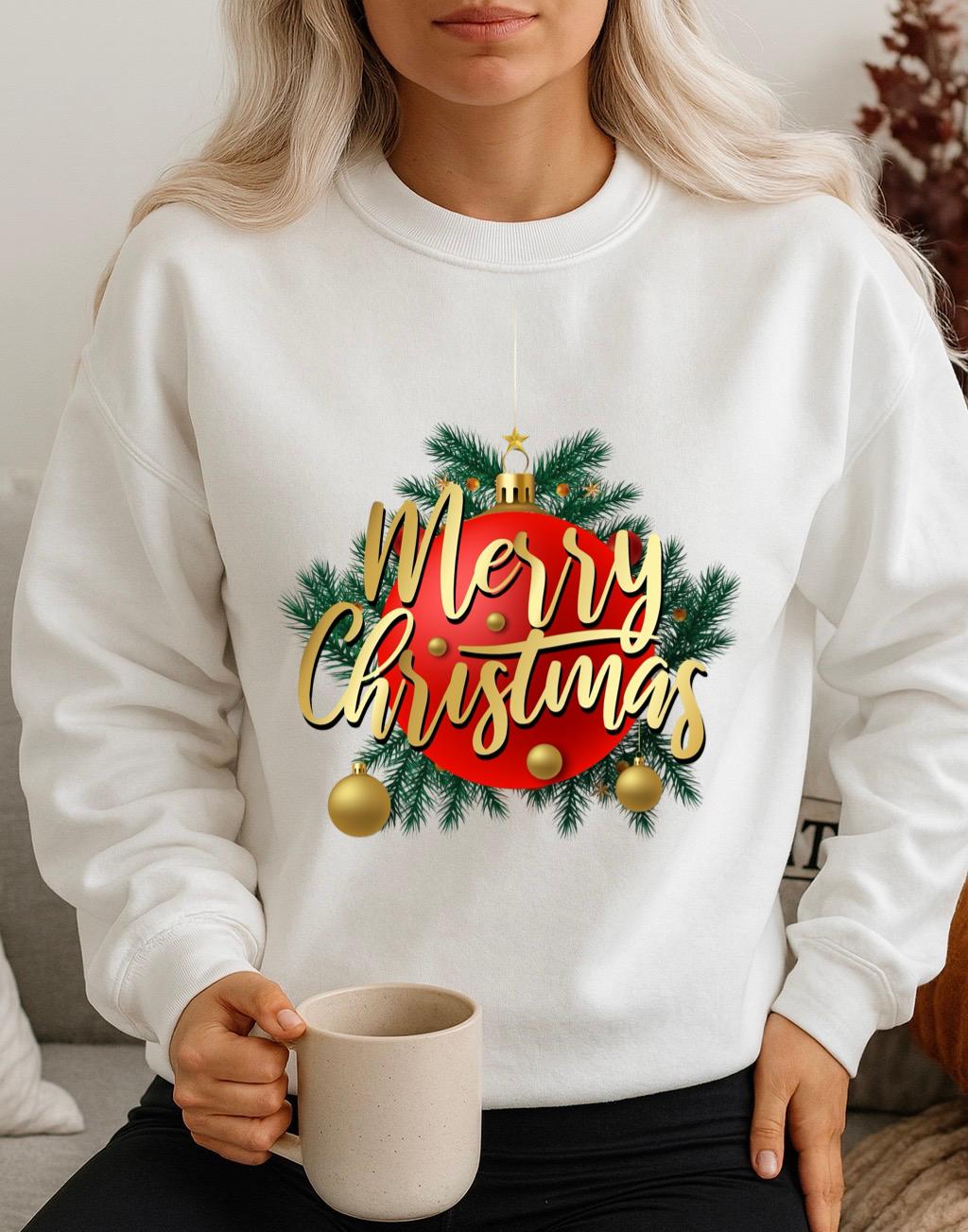 Bluza alba din bumbac 100% Merry Christmas green
