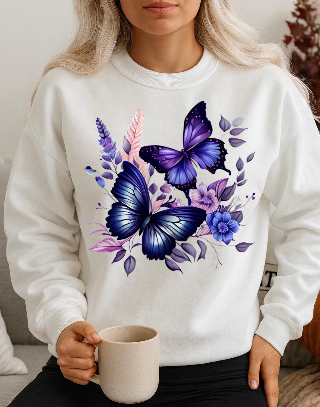 Bluza Alba Dama din Bumbac 100% Blue Butterlies