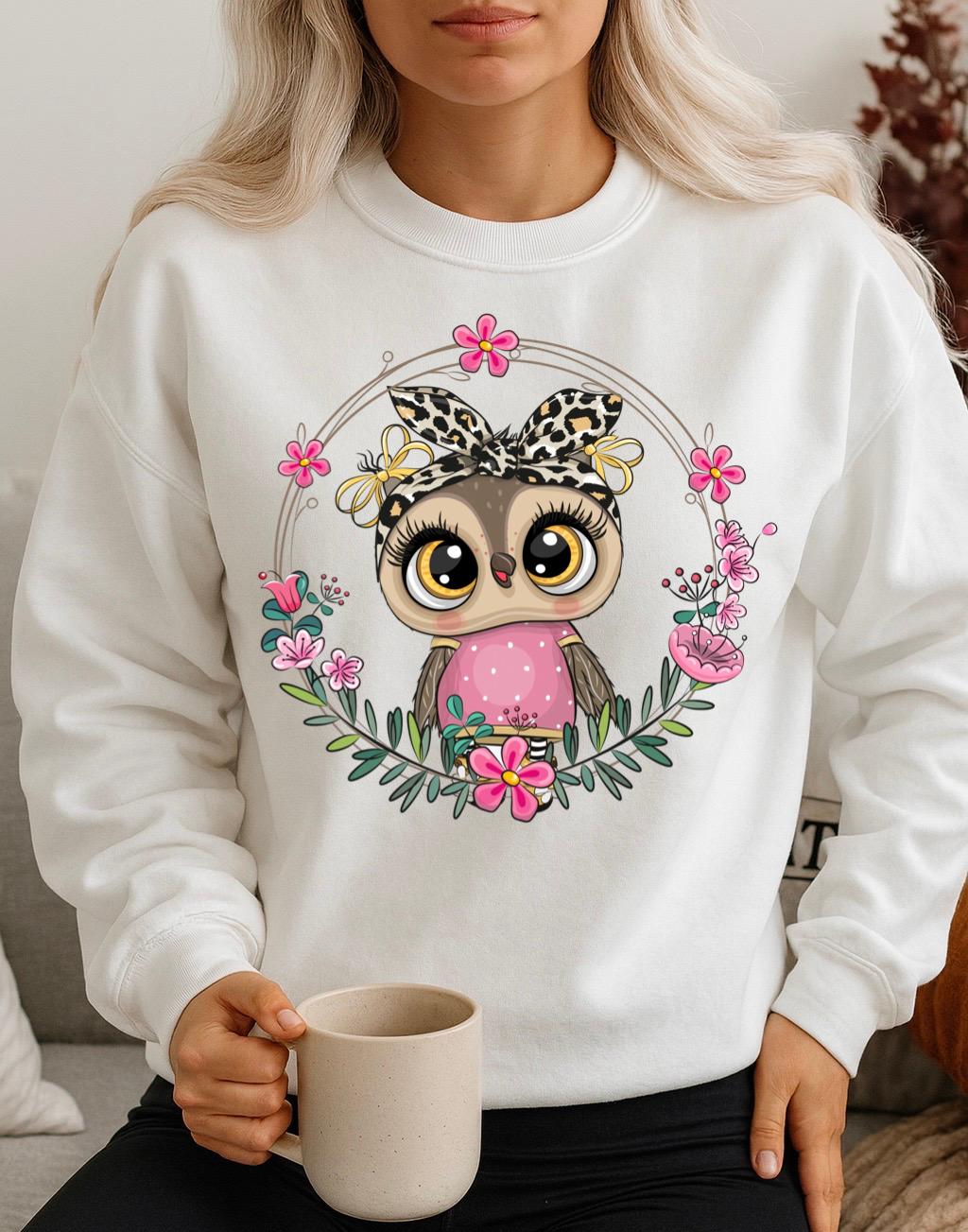 Bluza alba din bumbac 100% Bufnita