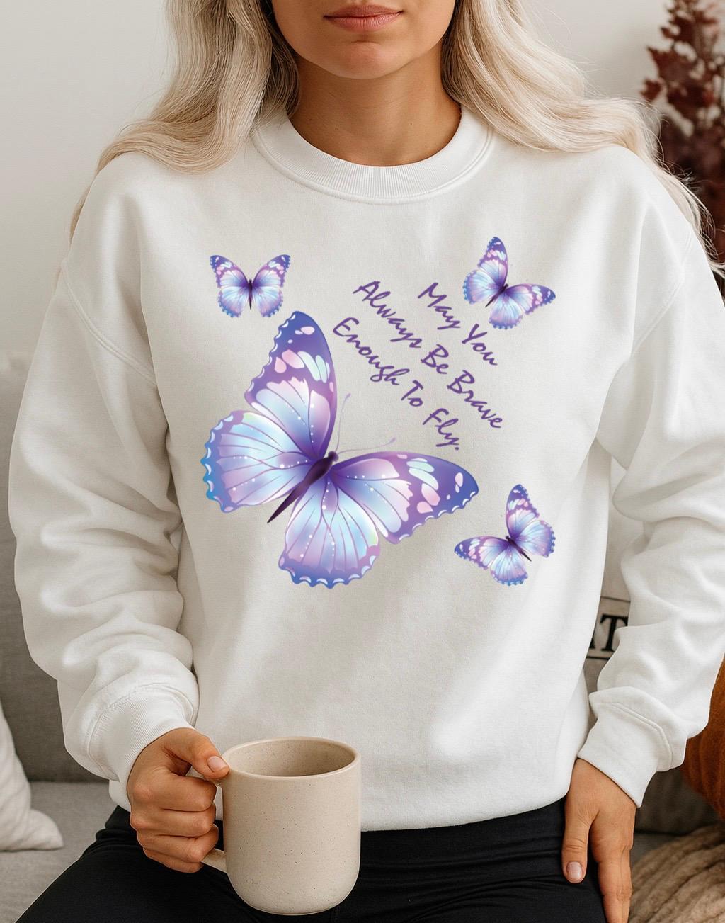 Bluza Alba Dama din Bumbac 100% Mov Fluturi