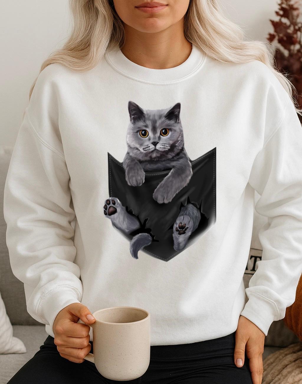 Bluza Alba Dama din Bumbac 100% Cat Pocket
