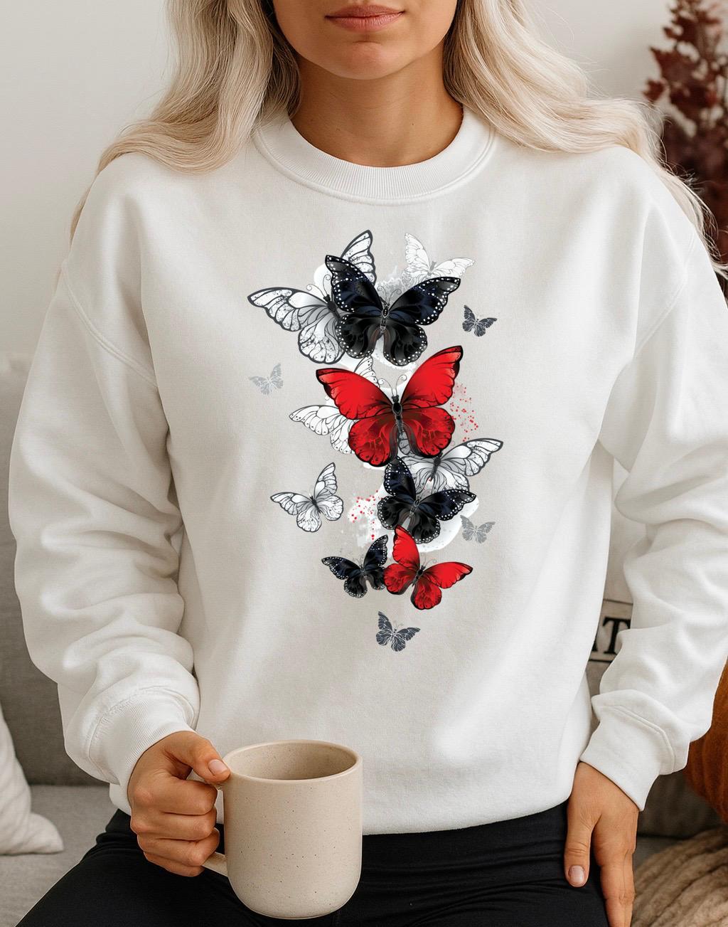 Bluza Alba Dama din Bumbac 100% 5 Butterflies