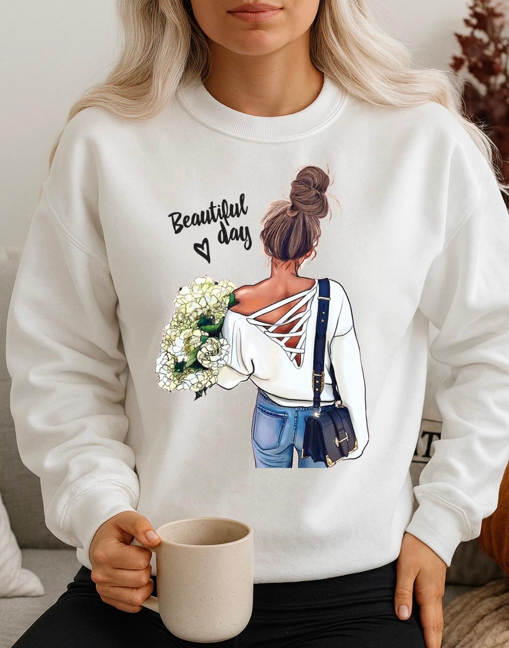 Bluza Alba Dama din Bumbac 100% Beautiful Day