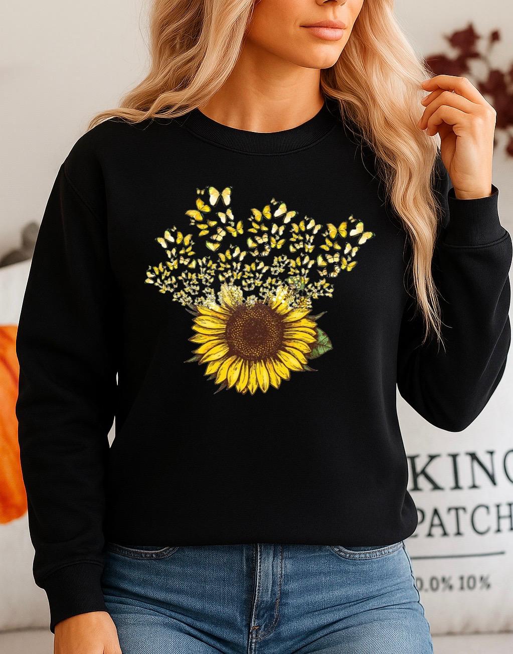 Bluza Neagra Dama din Bumbac 100% Yellow Flower 3