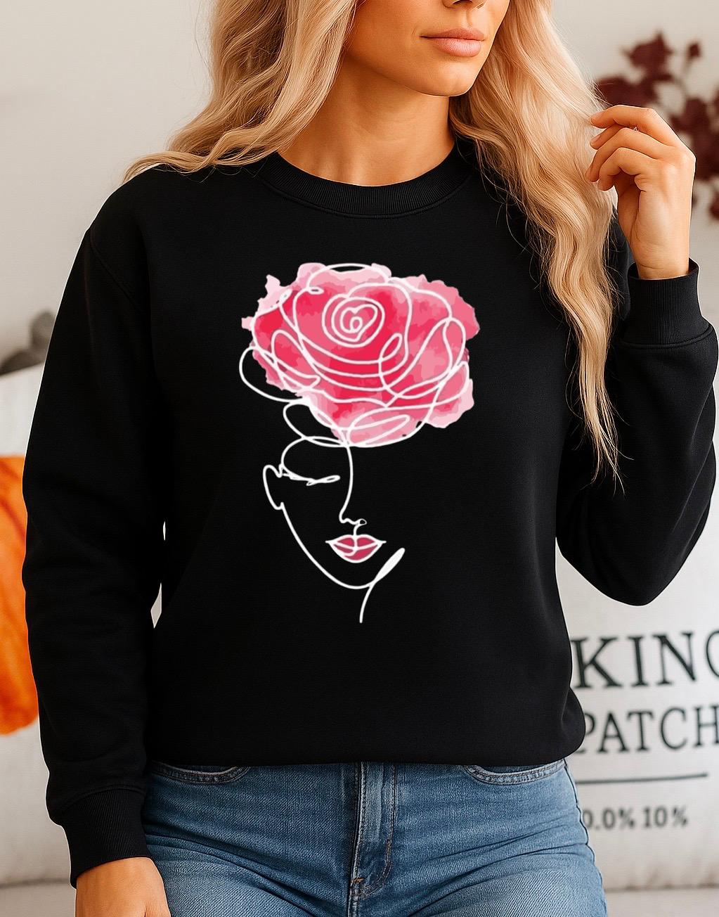 Bluza neagra din bumbac 100% 1 Flower Pink