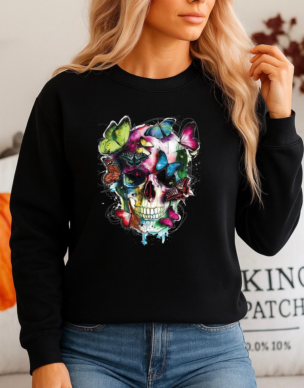 Bluza neagra din bumbac 100% Fluturi Craniu