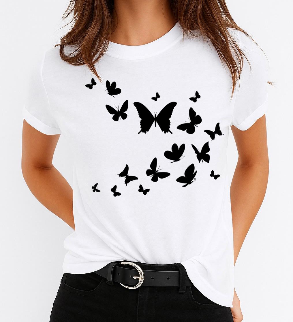 Tricou dama din bumbac 100% Black Butterflies