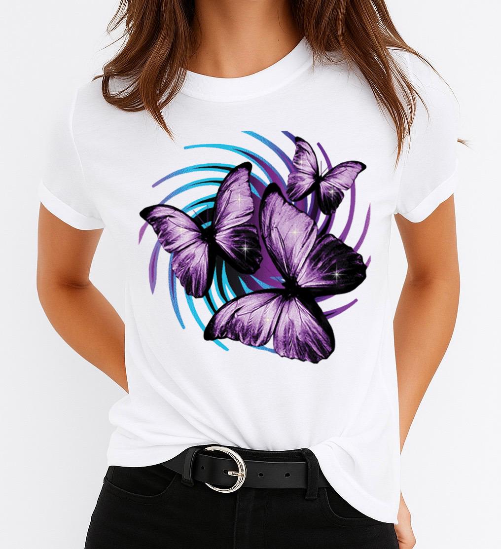 Tricou dama din bumbac 100% Mov Butterflies