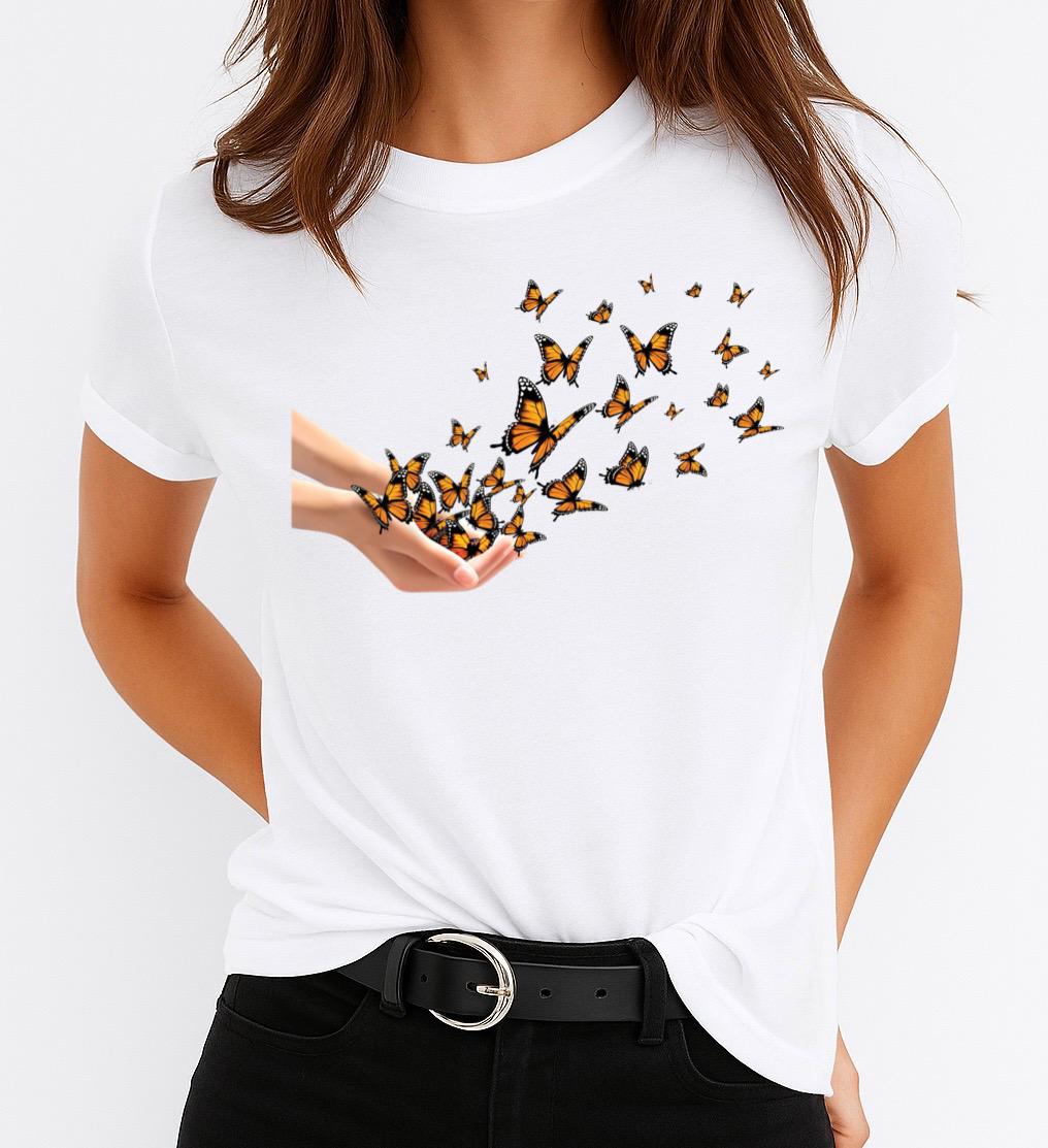 Tricou dama din bumbac 100% Fluturi Galbeni