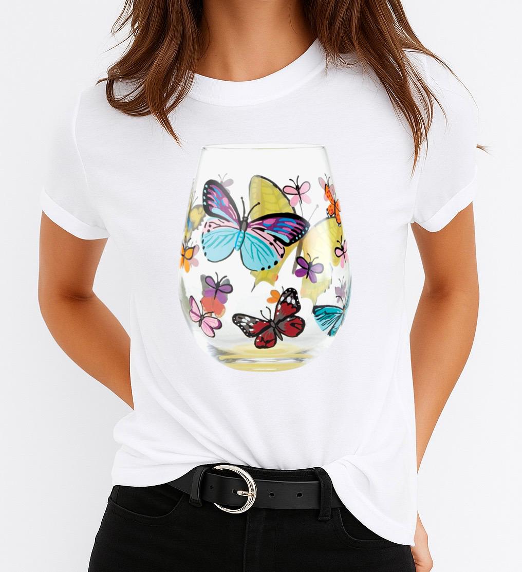 Tricou dama din bumbac 100% Butterfly Glass