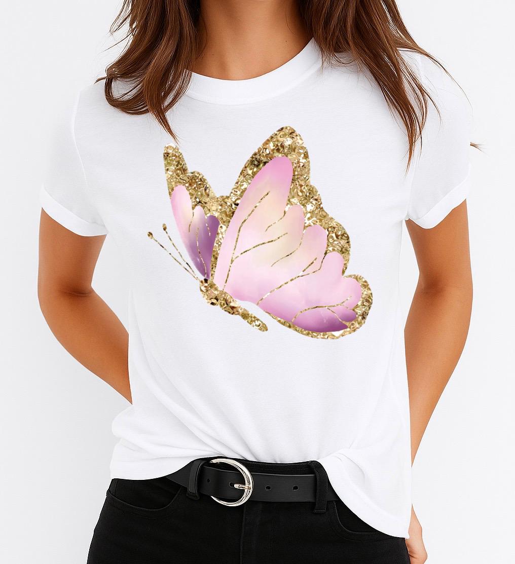 Tricou dama din bumbac 100% Gold Butterfly