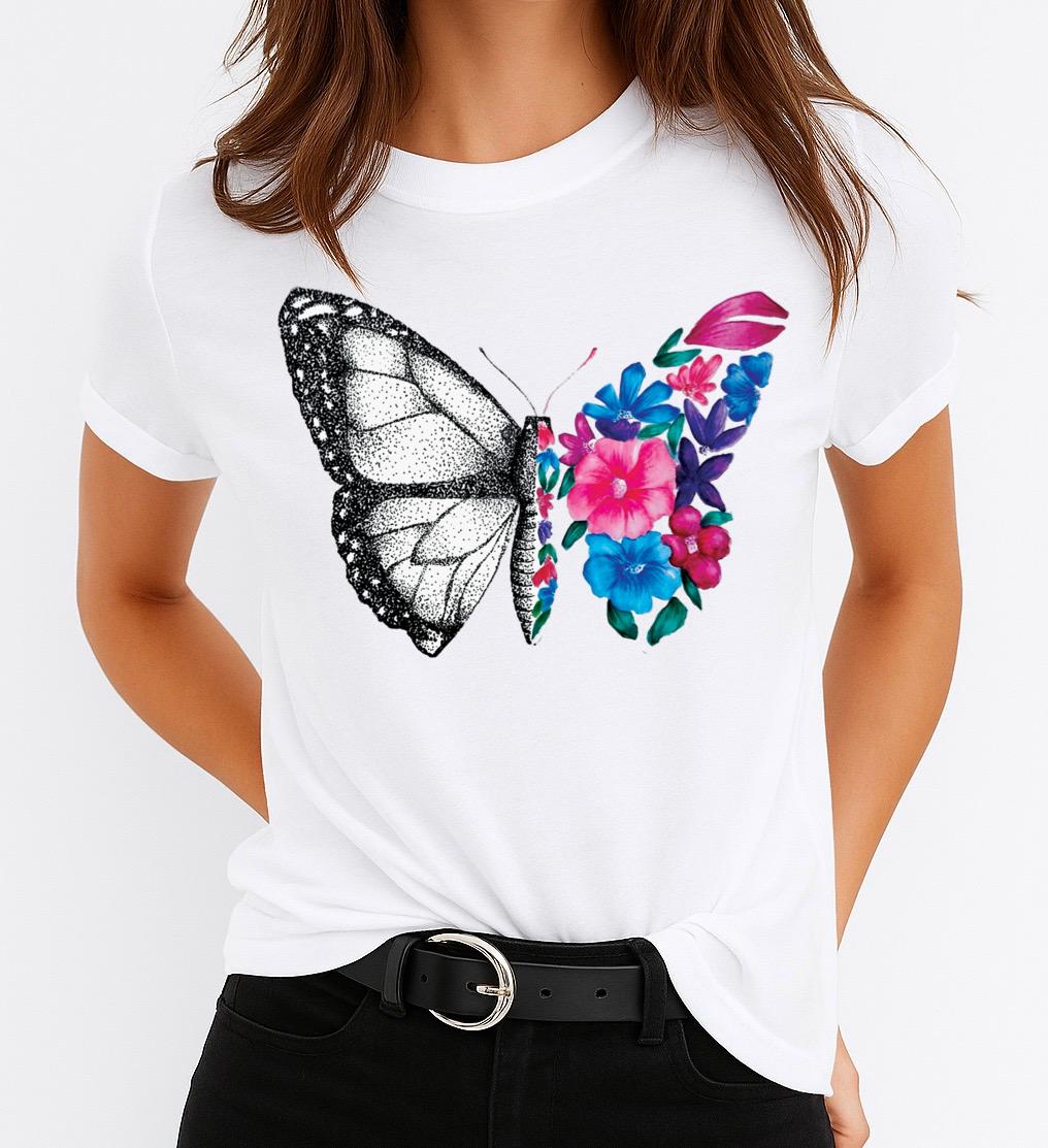 Tricou dama din bumbac 100% Flower Butterfly