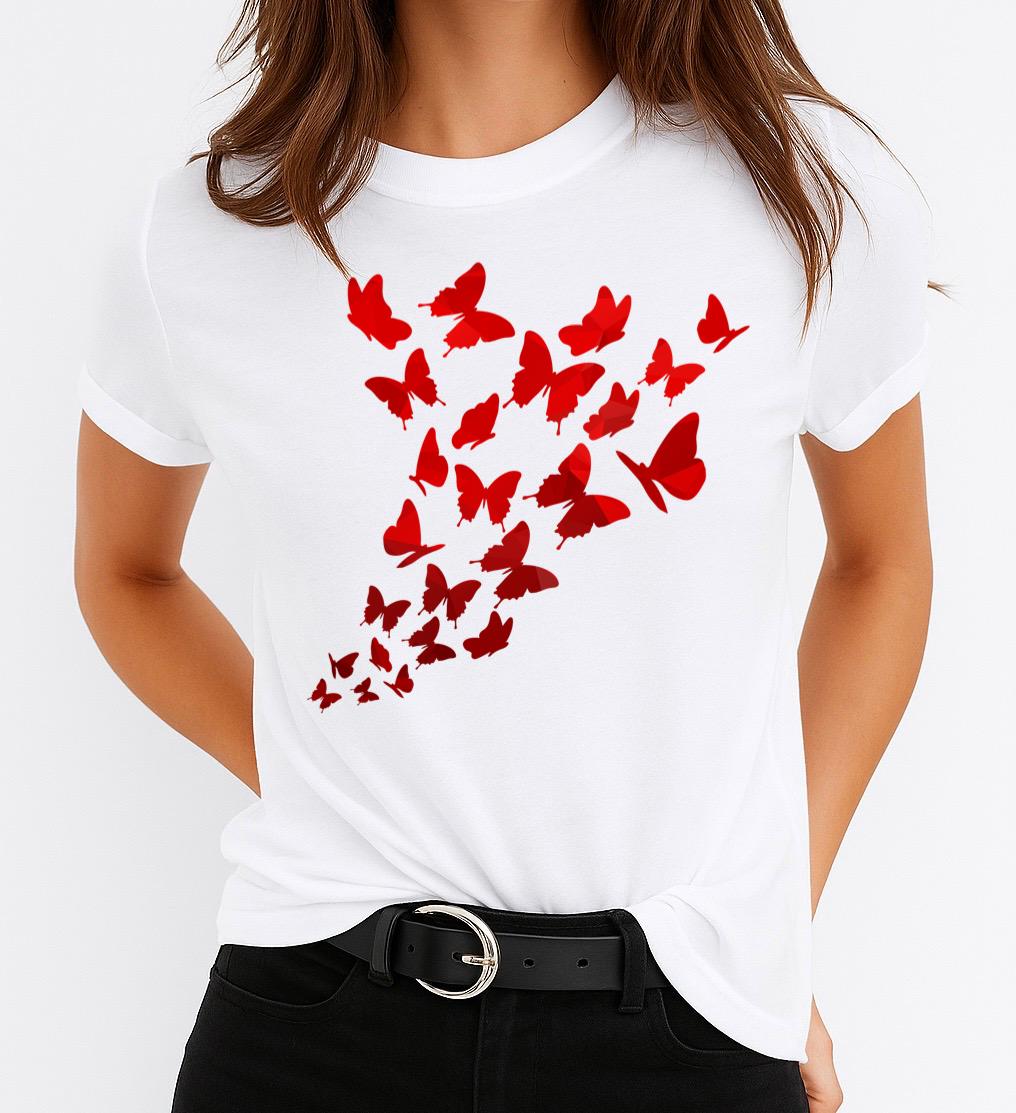 Tricou dama din bumbac 100% Red Butterflies