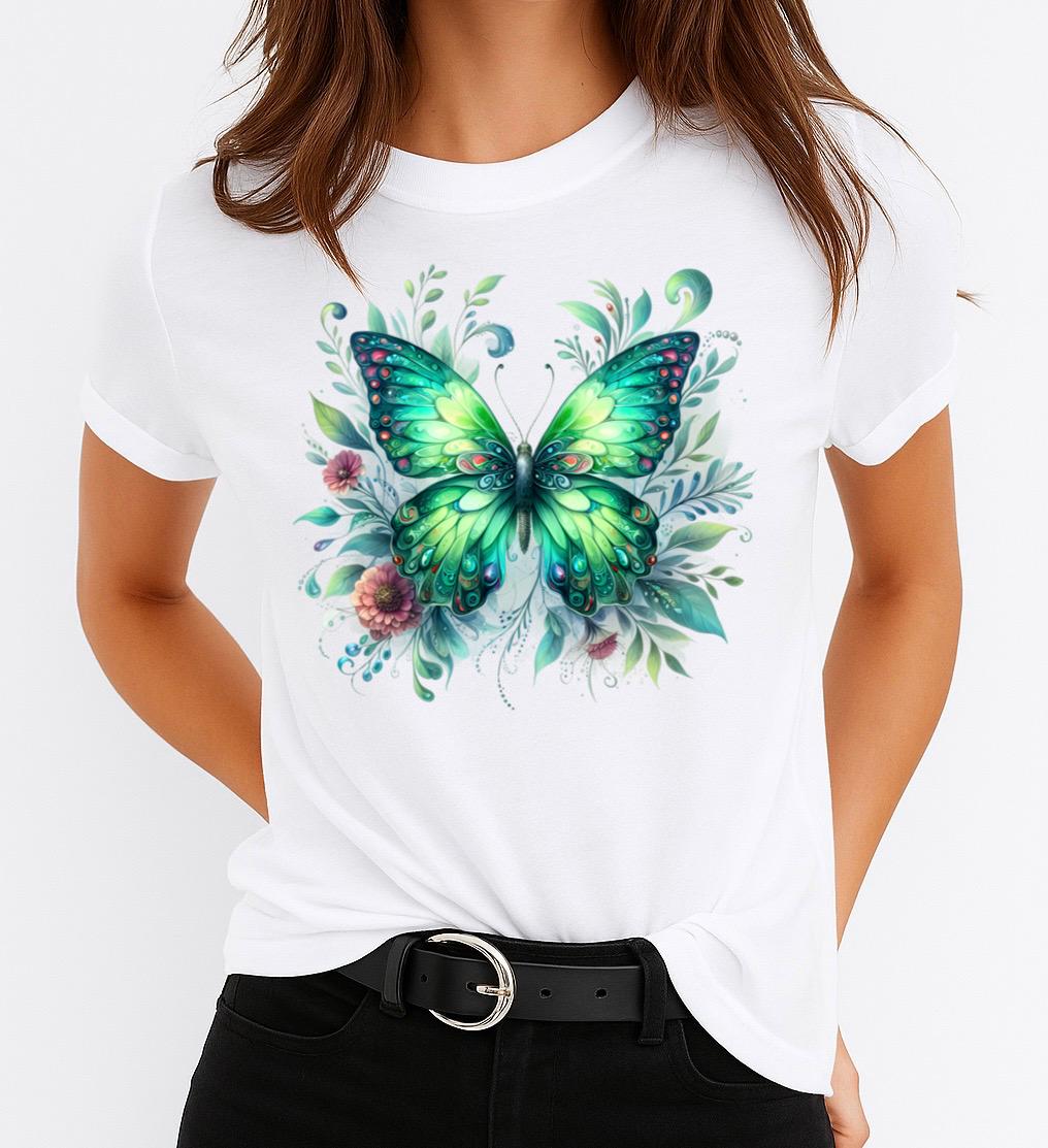 Tricou dama din bumbac 100% Green Butterfly 2