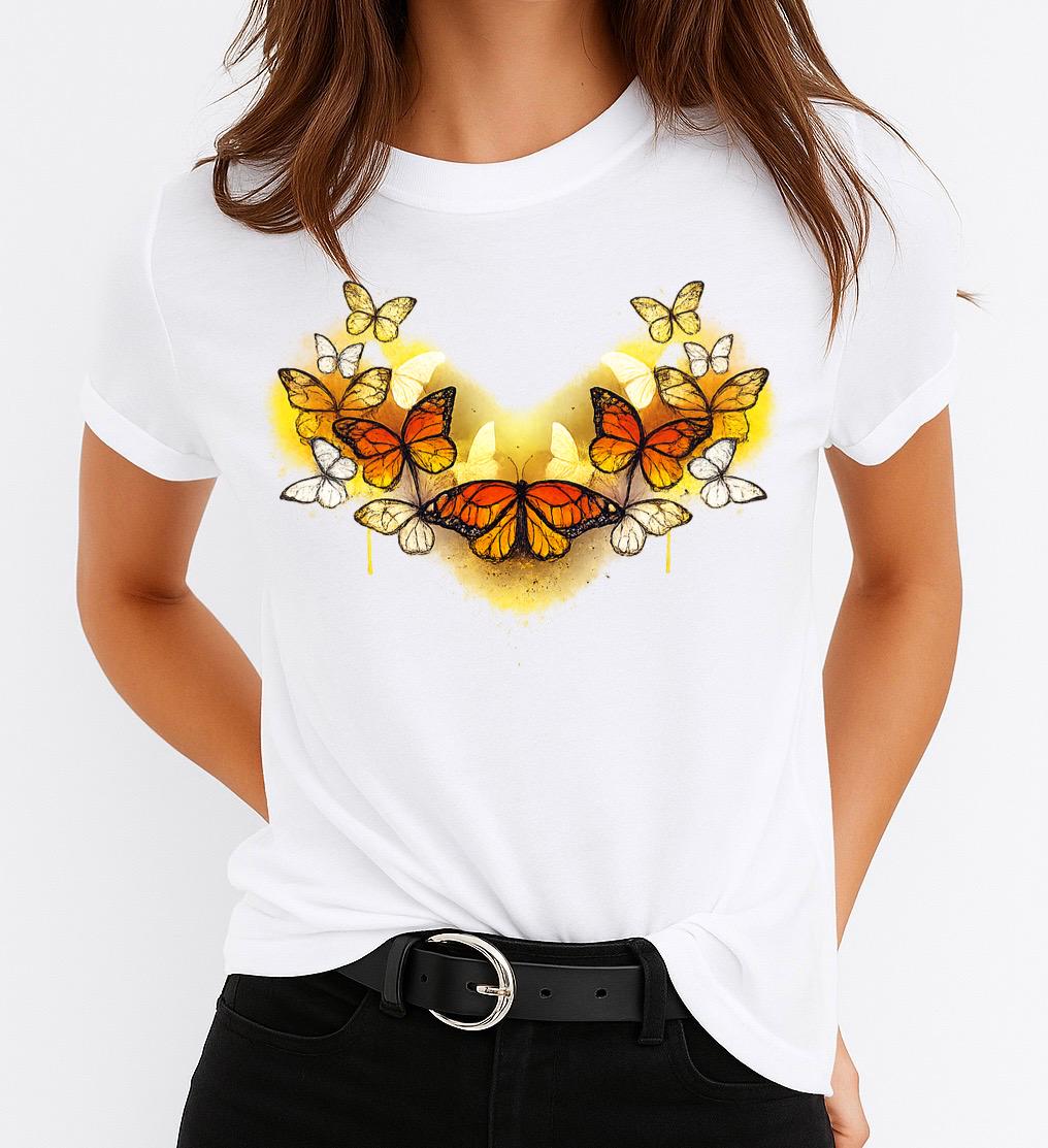 Tricou dama din bumbac 100% Yellow New Butterflies