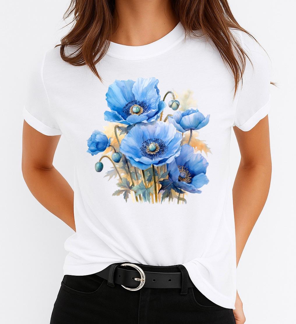 Tricou dama din bumbac 100% Blue Flowers 2