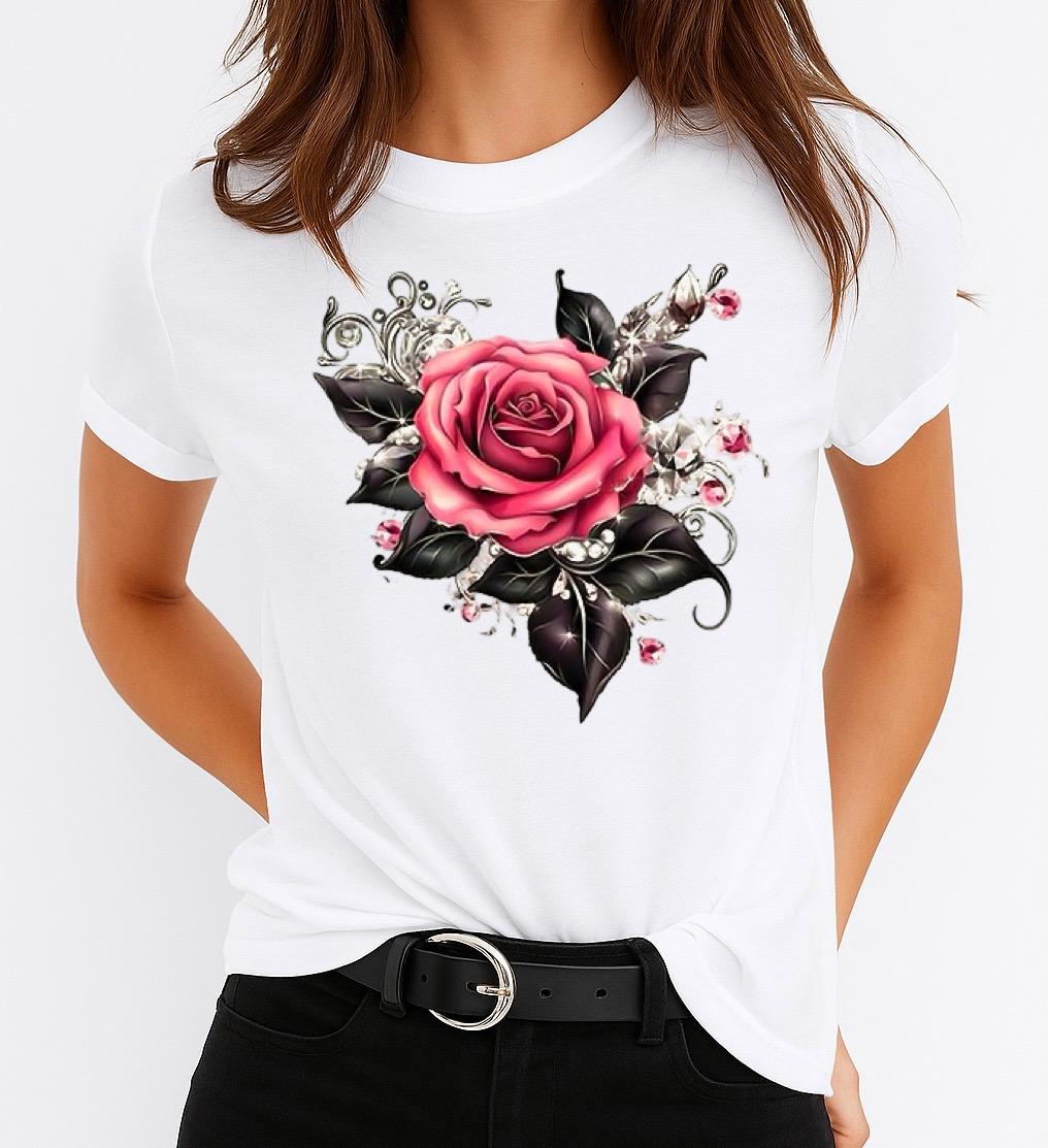 Tricou dama din bumbac 100% Floare Roz