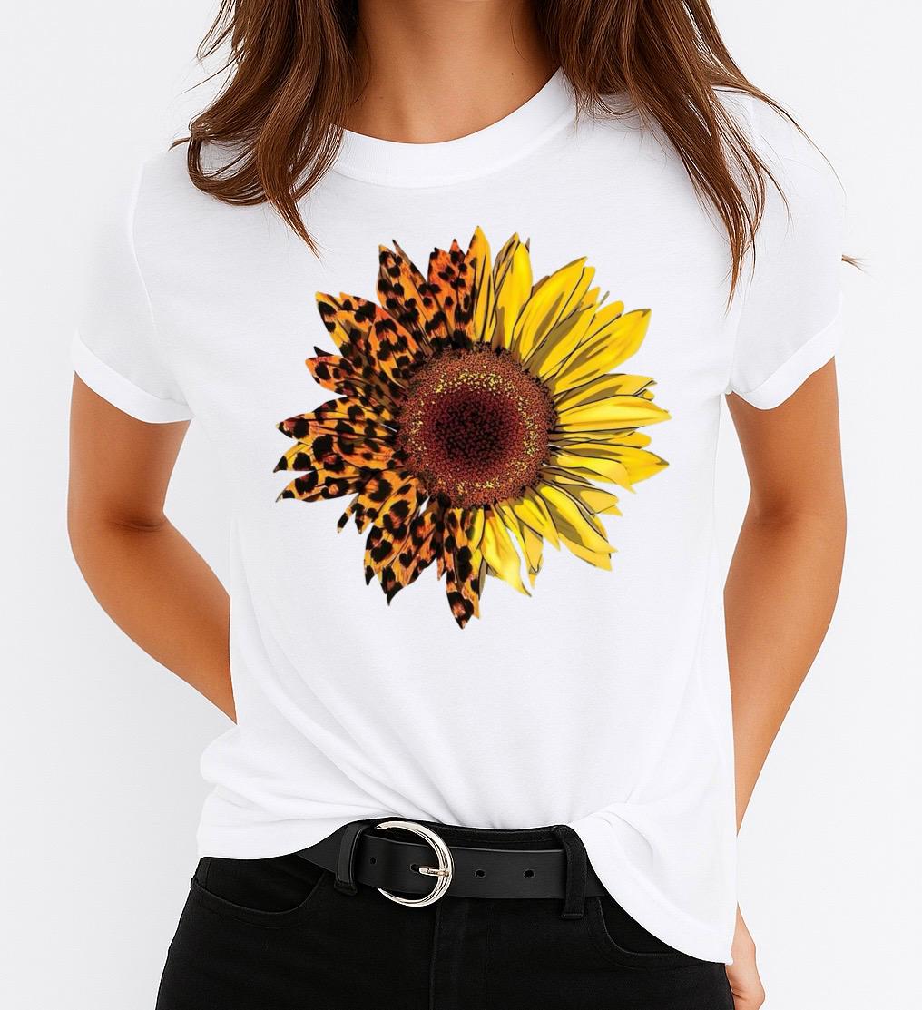 Tricou Alb Dama din Bumbac 100% - Yellow New Flower