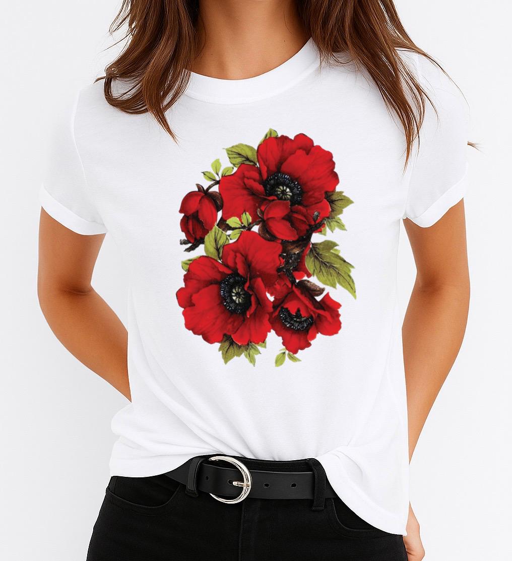 Tricou dama din bumbac 100% Red Flowers