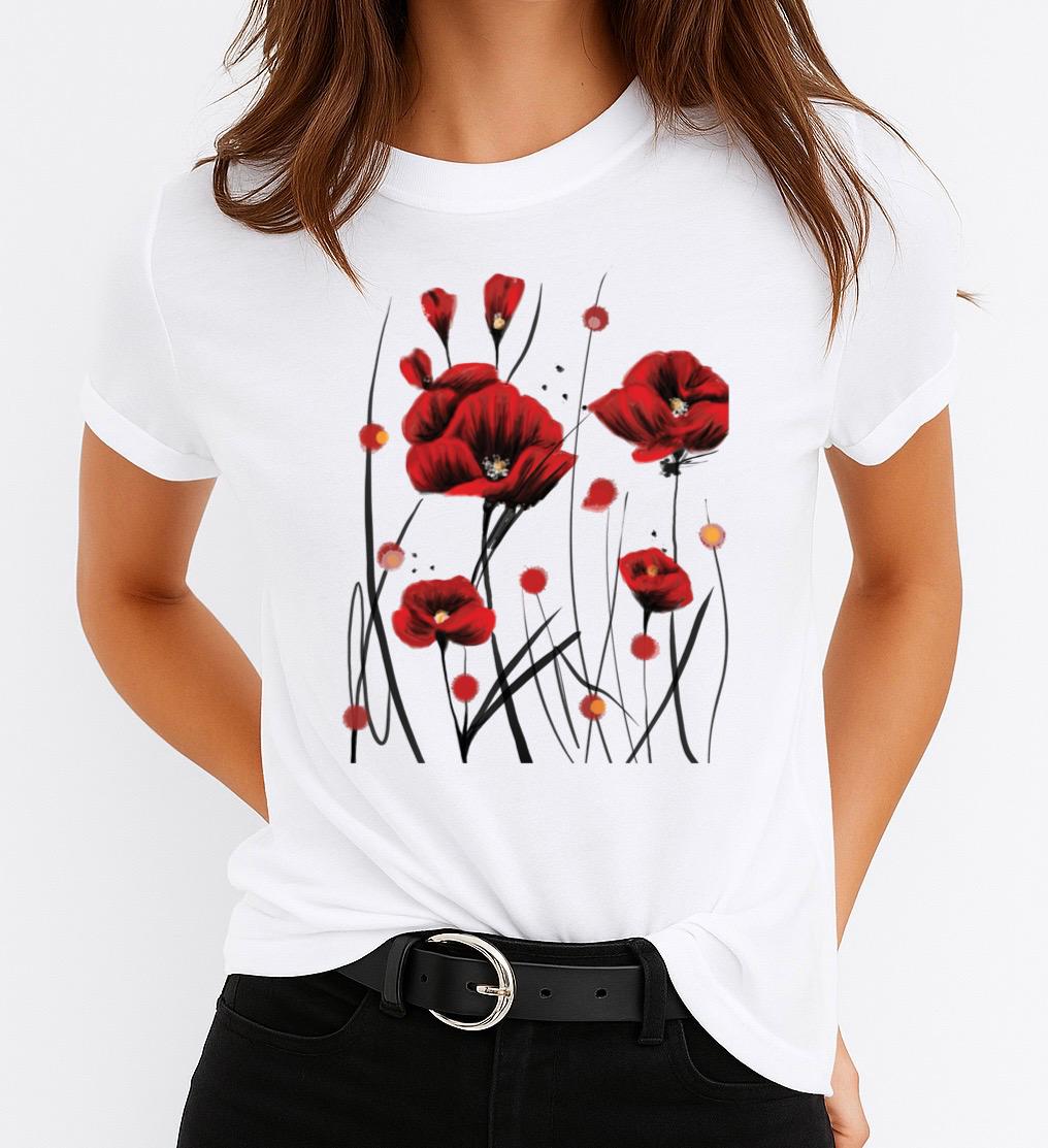 Tricou dama din bumbac 100% Red Flowers