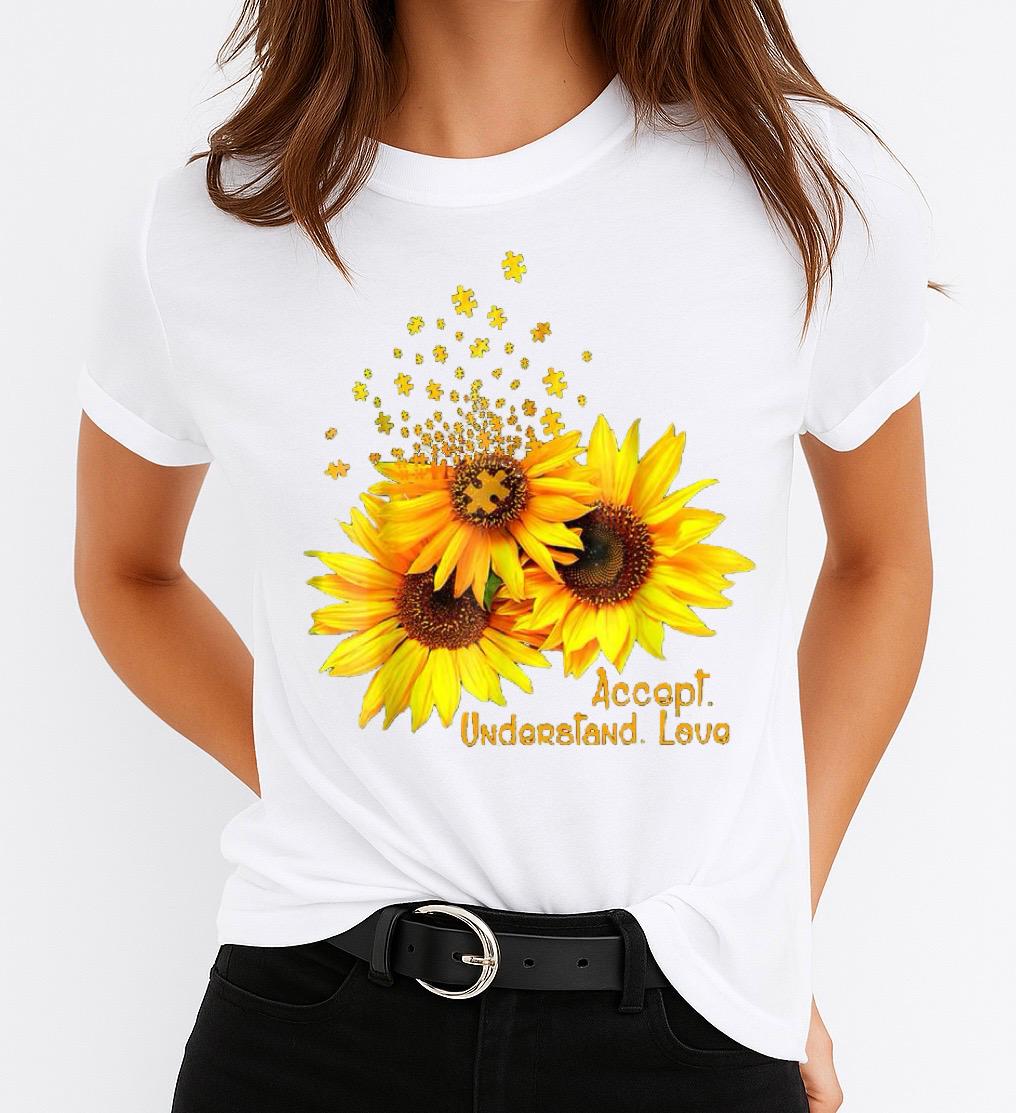 Tricou Alb Dama din Bumbac 100% - Accept Understand Love