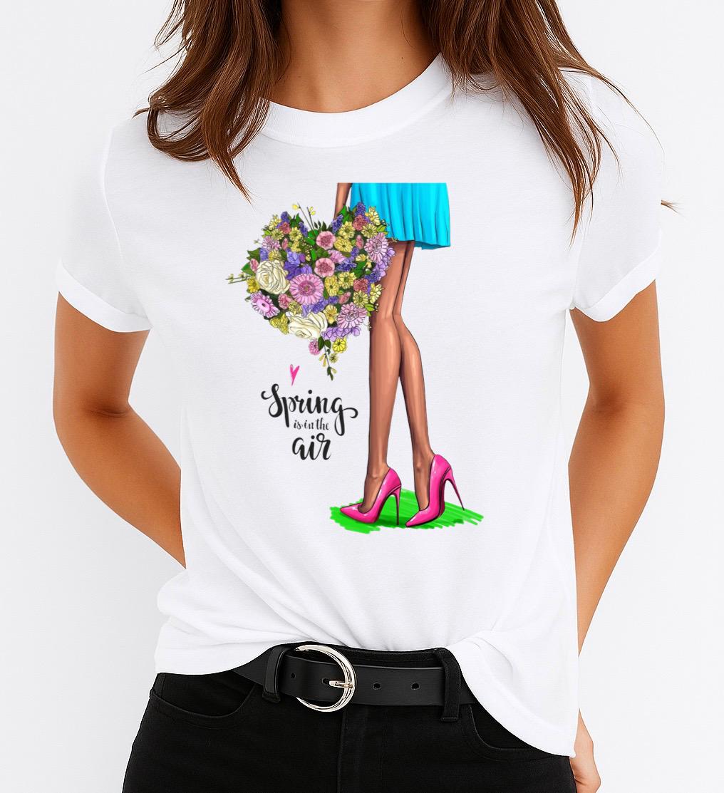 Tricou Alb Dama din Bumbac 100% - Spring is in the Air