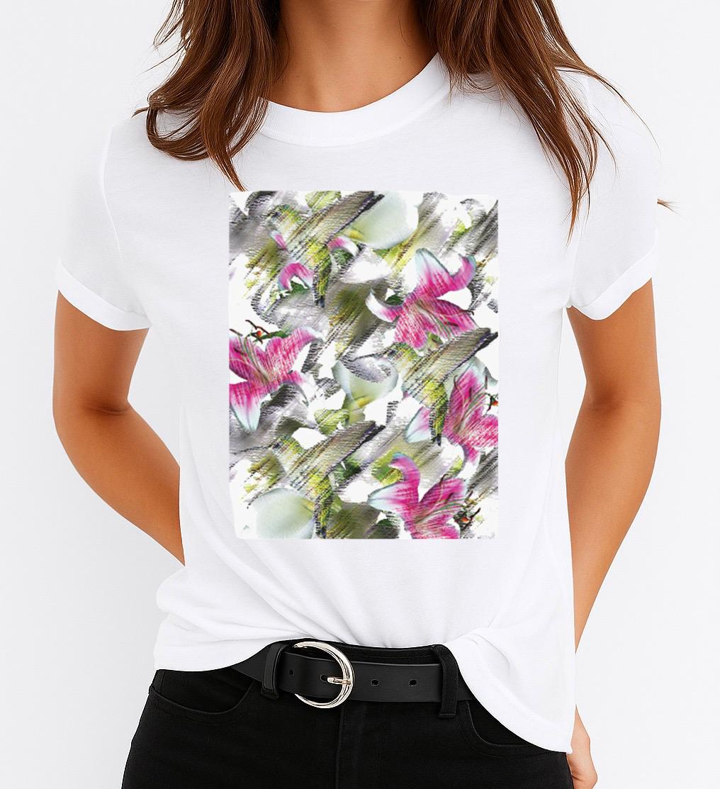Tricou Alb Dama din Bumbac 100% - More Flowers 4