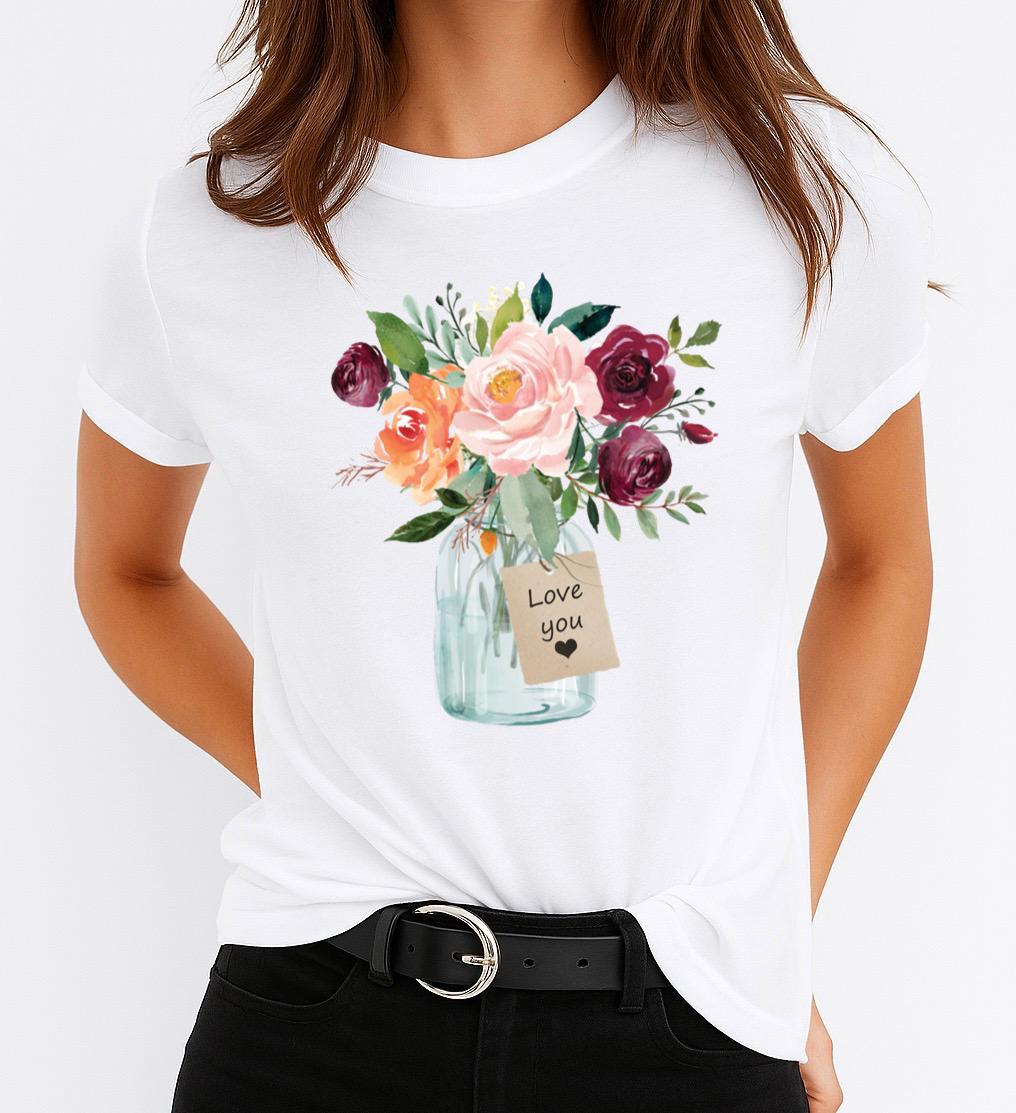 Tricou dama din bumbac 100% Flori Love You