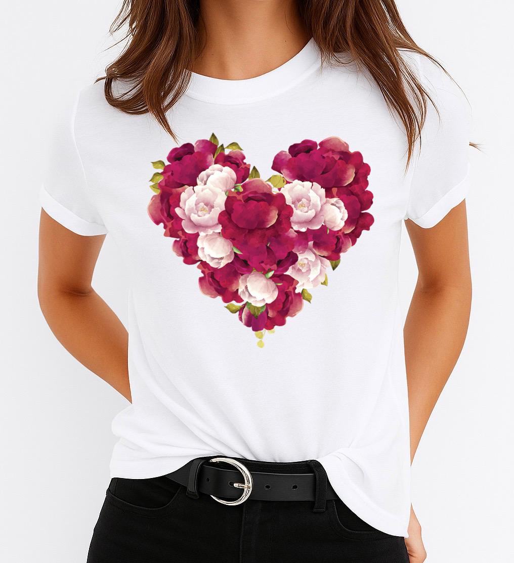 Tricou dama din bumbac 100% Love Pink Flowers