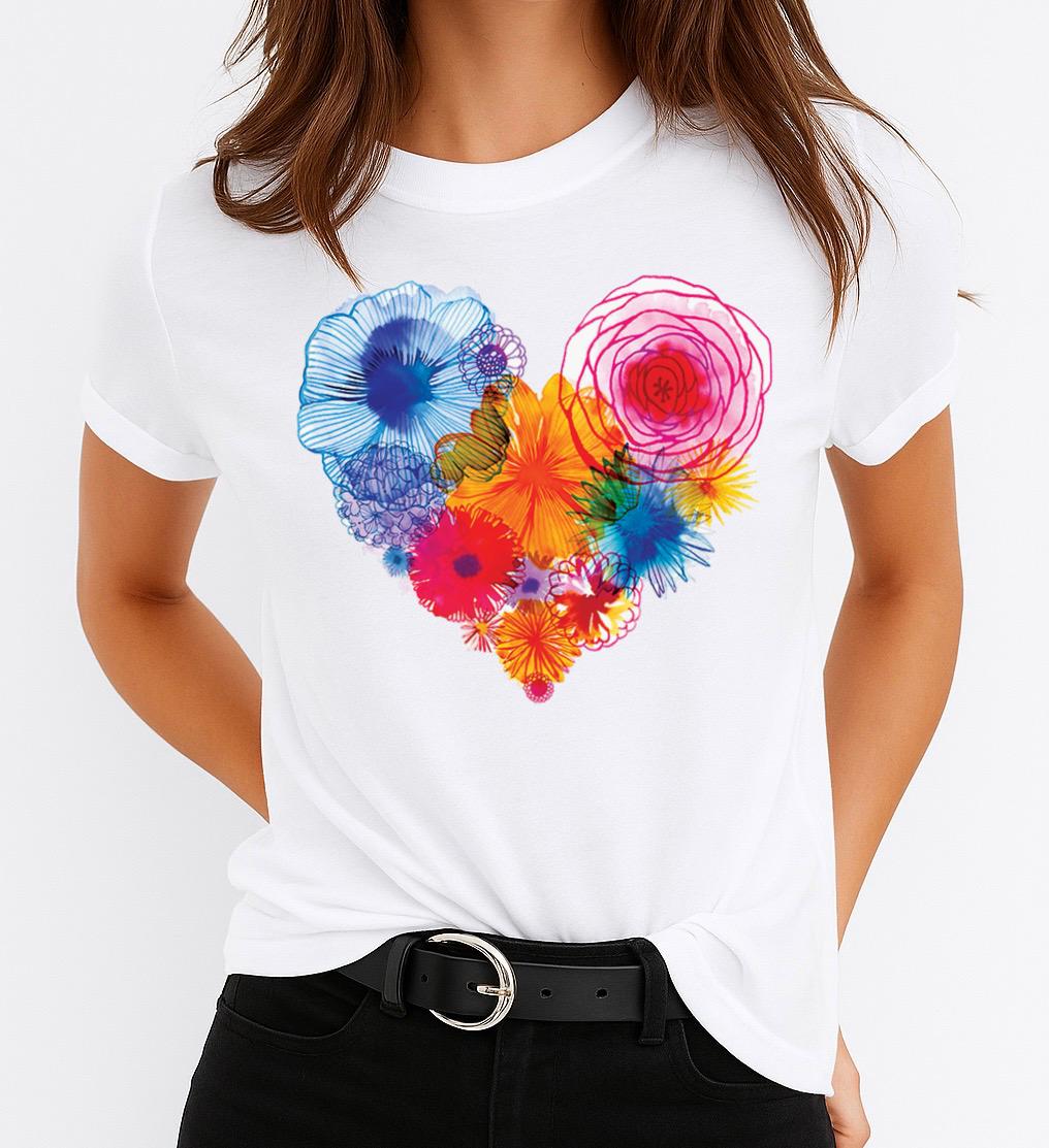 Tricou Alb Dama din Bumbac 100% - Heart 3