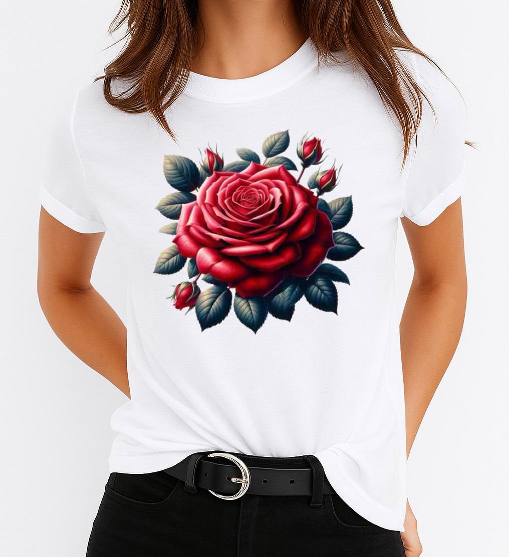 Tricou dama din bumbac 100% One Red big flower