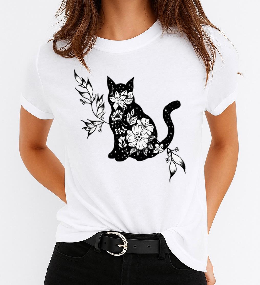 Tricou dama din bumbac 100% Cat And Flower