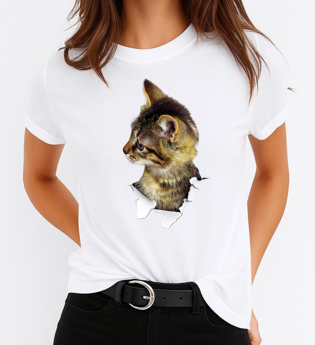 Tricou Alb Dama din Bumbac 100% - Cat 10