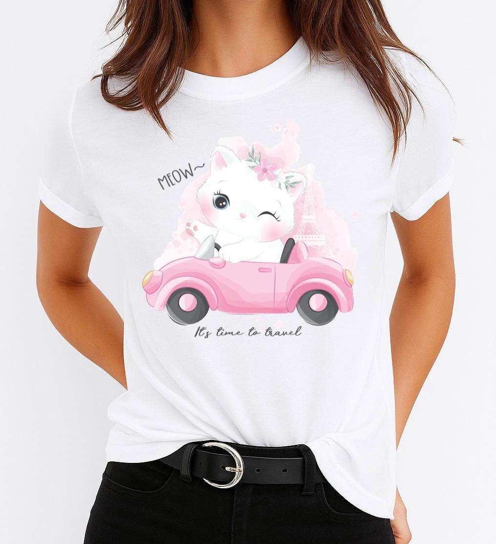 Tricou Alb Dama din Bumbac 100% - Let''s Travel