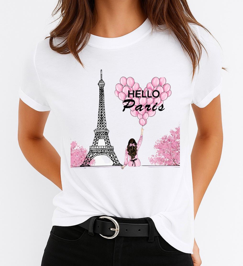 Tricou dama din bumbac 100% Hello Paris