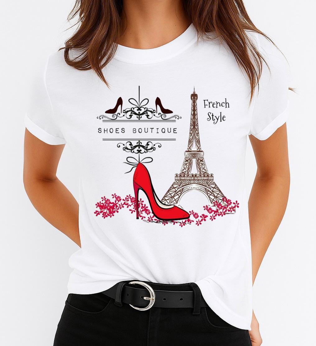 Tricou Alb Dama din Bumbac 100% - French Style - MonCherie