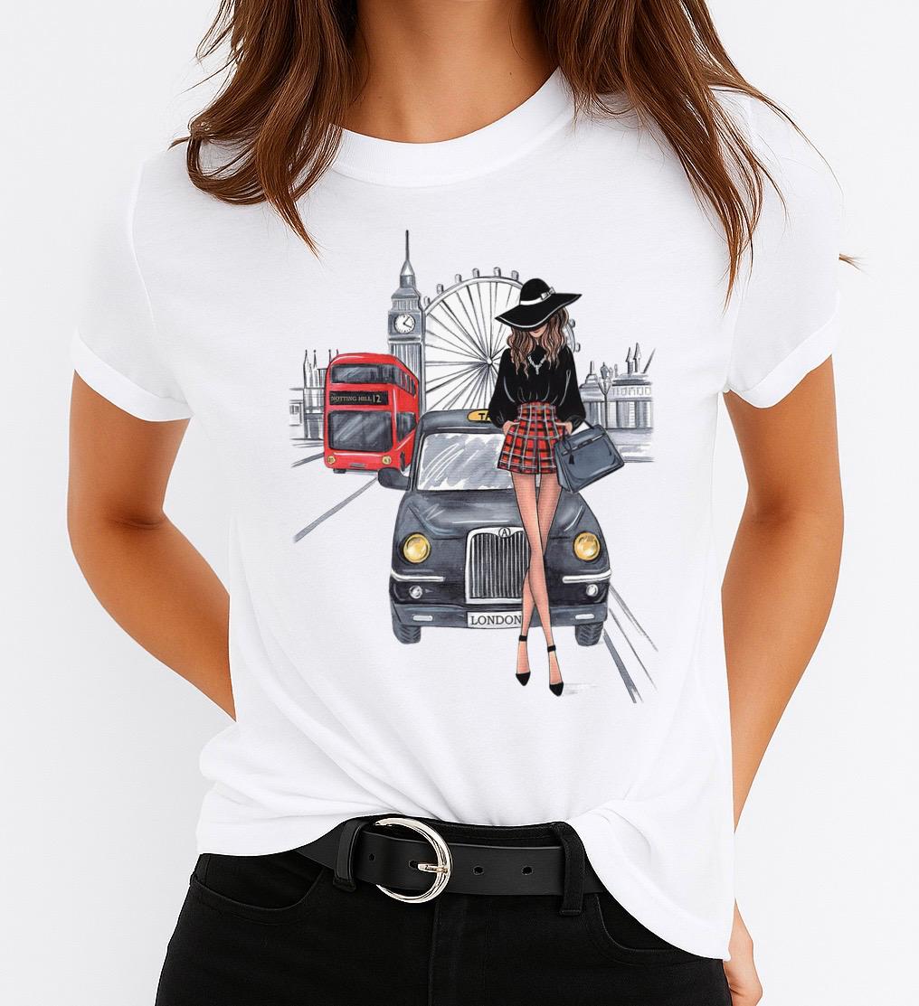 Tricou Alb Dama din Bumbac 100% - London 2 - MonCherie