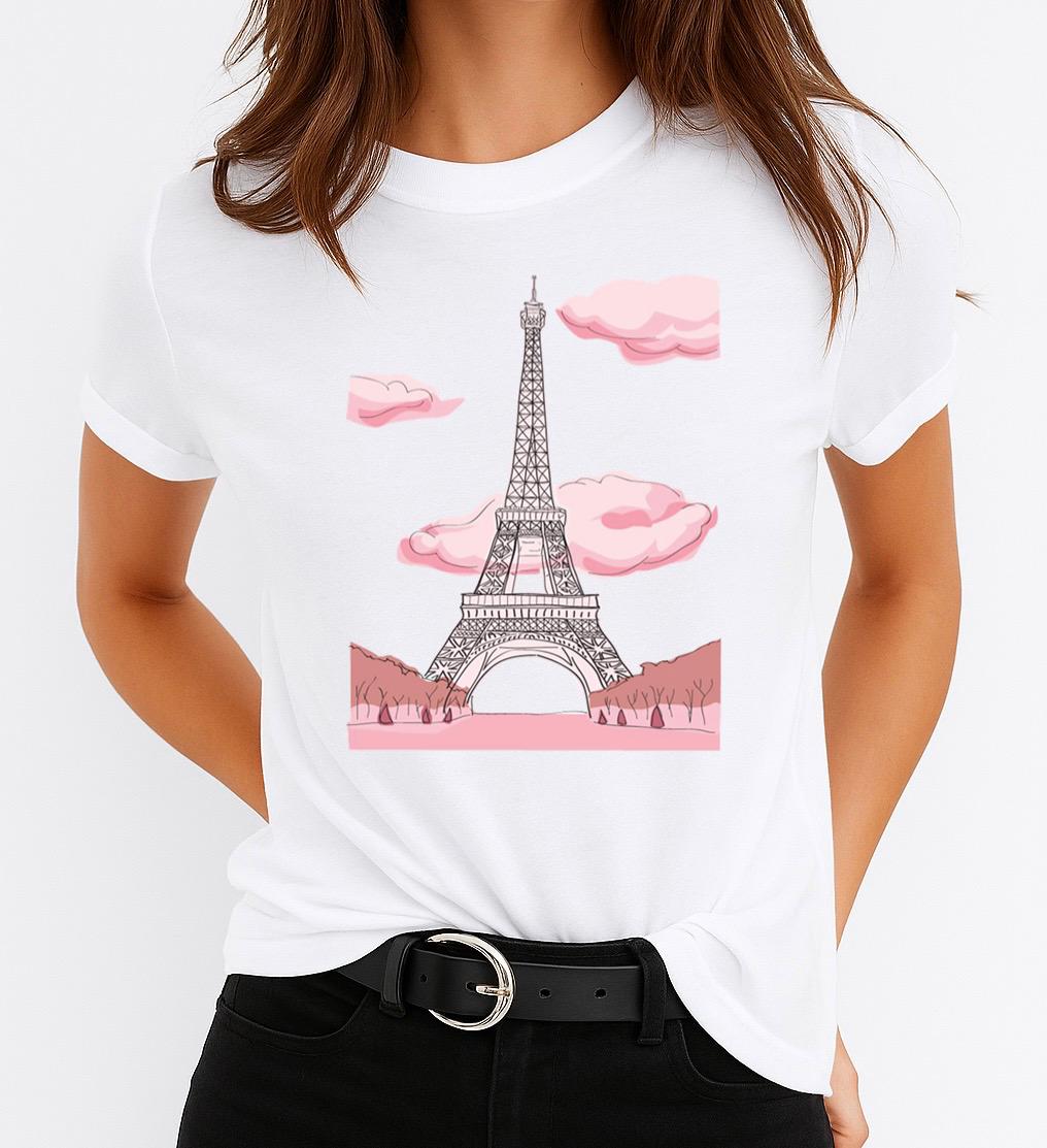 Tricou dama din bumbac 100% Paris Pink