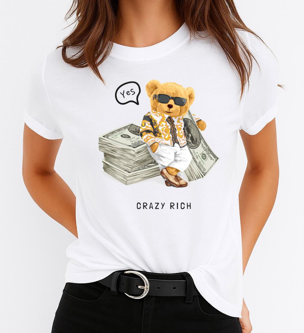 Tricou Alb Dama din Bumbac 100% - Crazy Rich