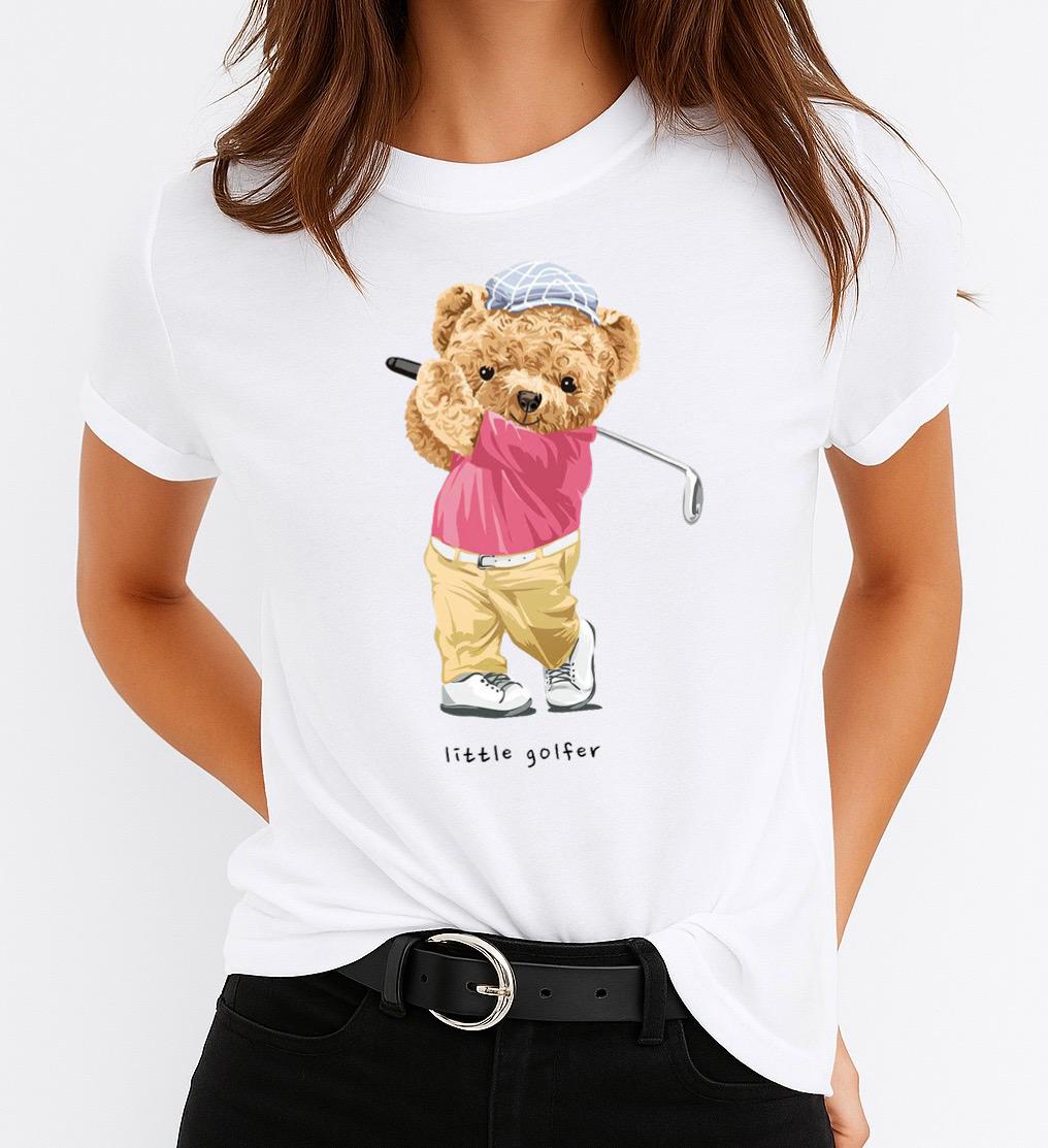 Tricou Alb Dama din Bumbac 100% - Little Golfer