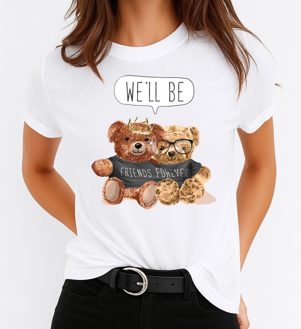 Tricou Alb Dama din Bumbac 100% - Friends Forever