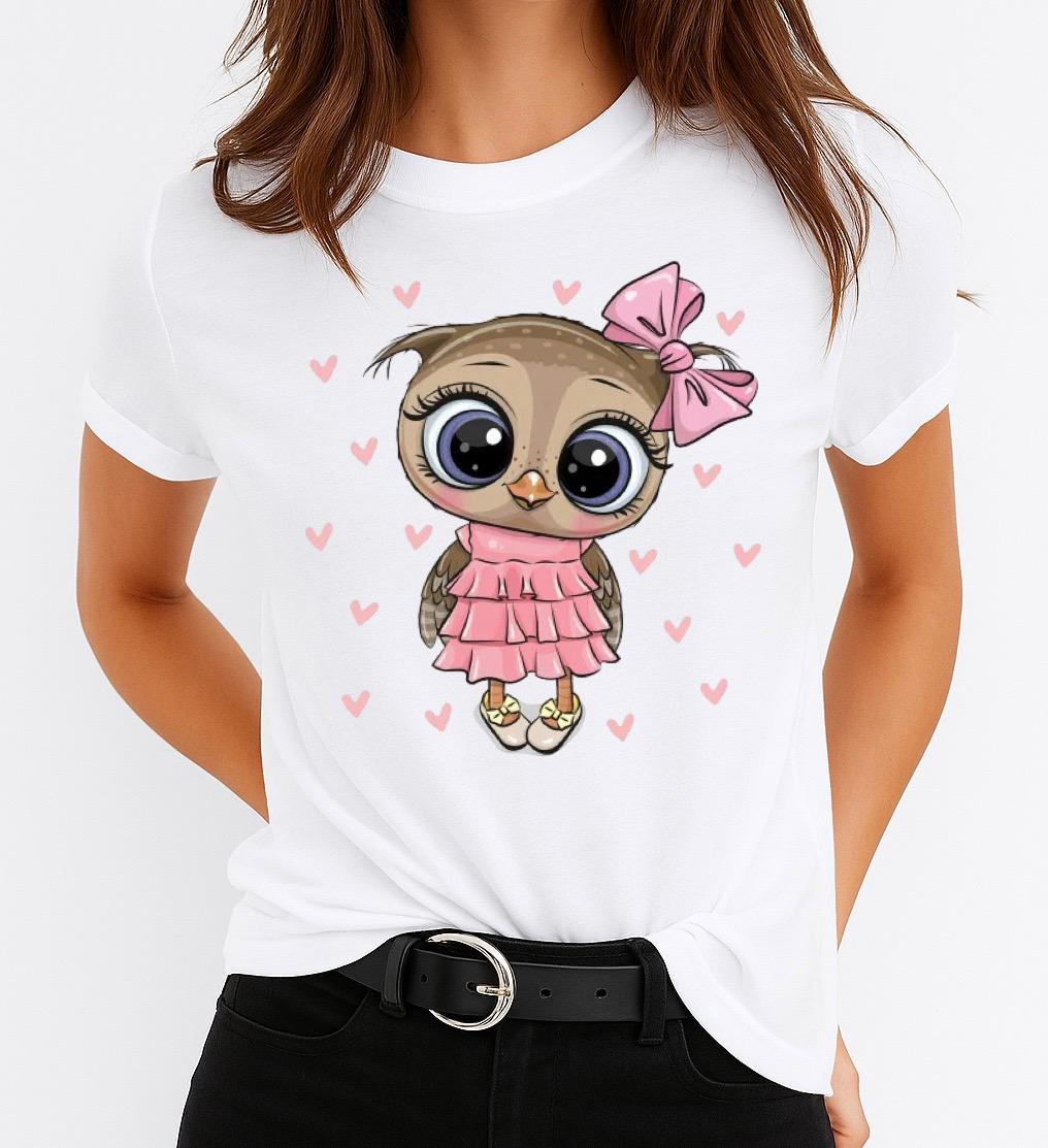 Tricou dama din bumbac 100% Pink Owl