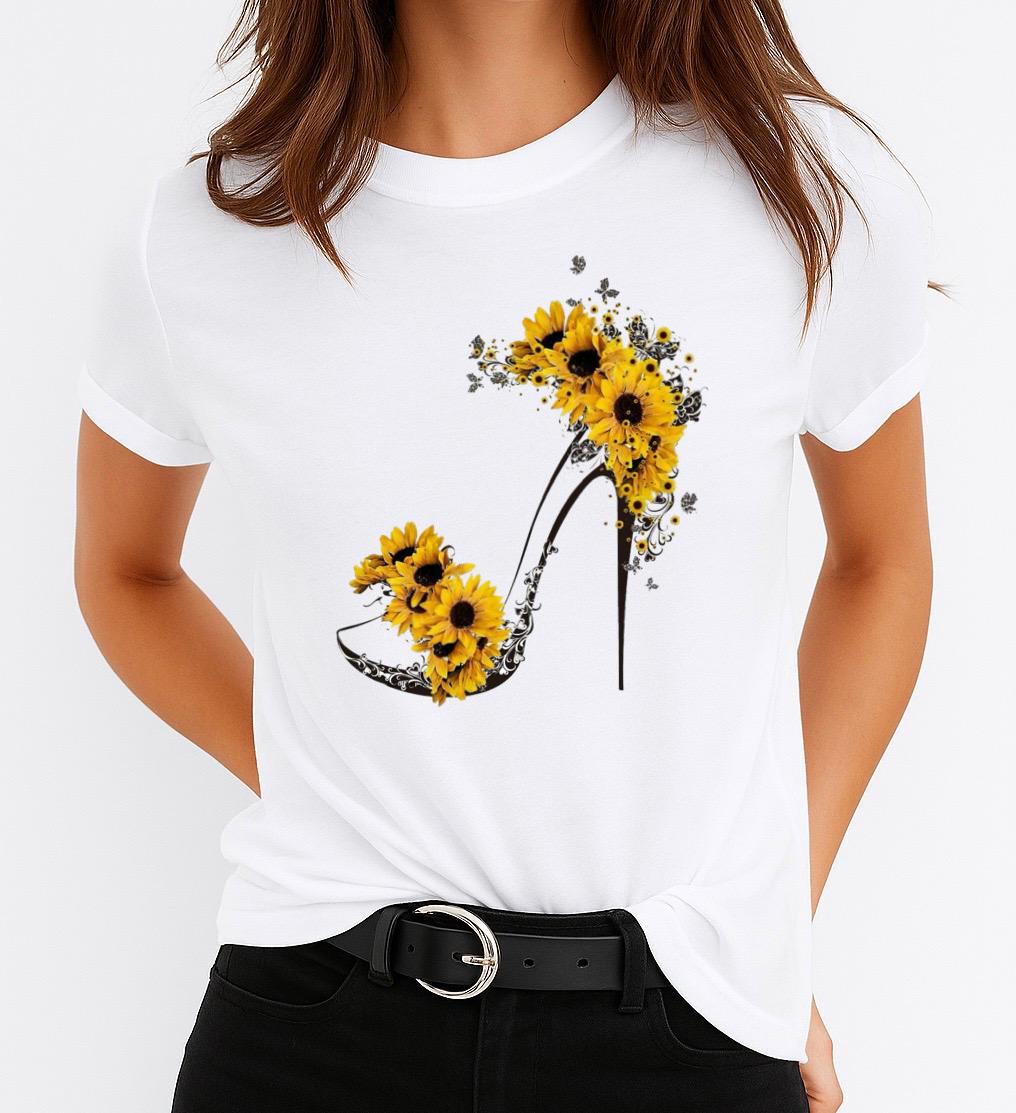Tricou Alb Dama din Bumbac 100% - Yellow