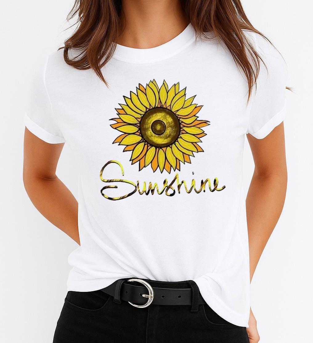 Tricou Alb Dama din Bumbac 100% - Yellow Sunshine